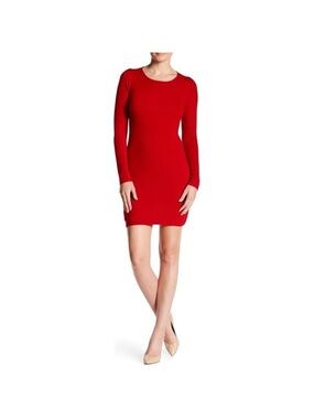 Theory Cashmere Red Long Sleeve Mini Sweater Dress - Small